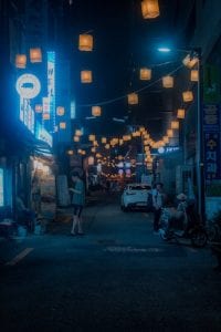 A street in Seoul on a summer night